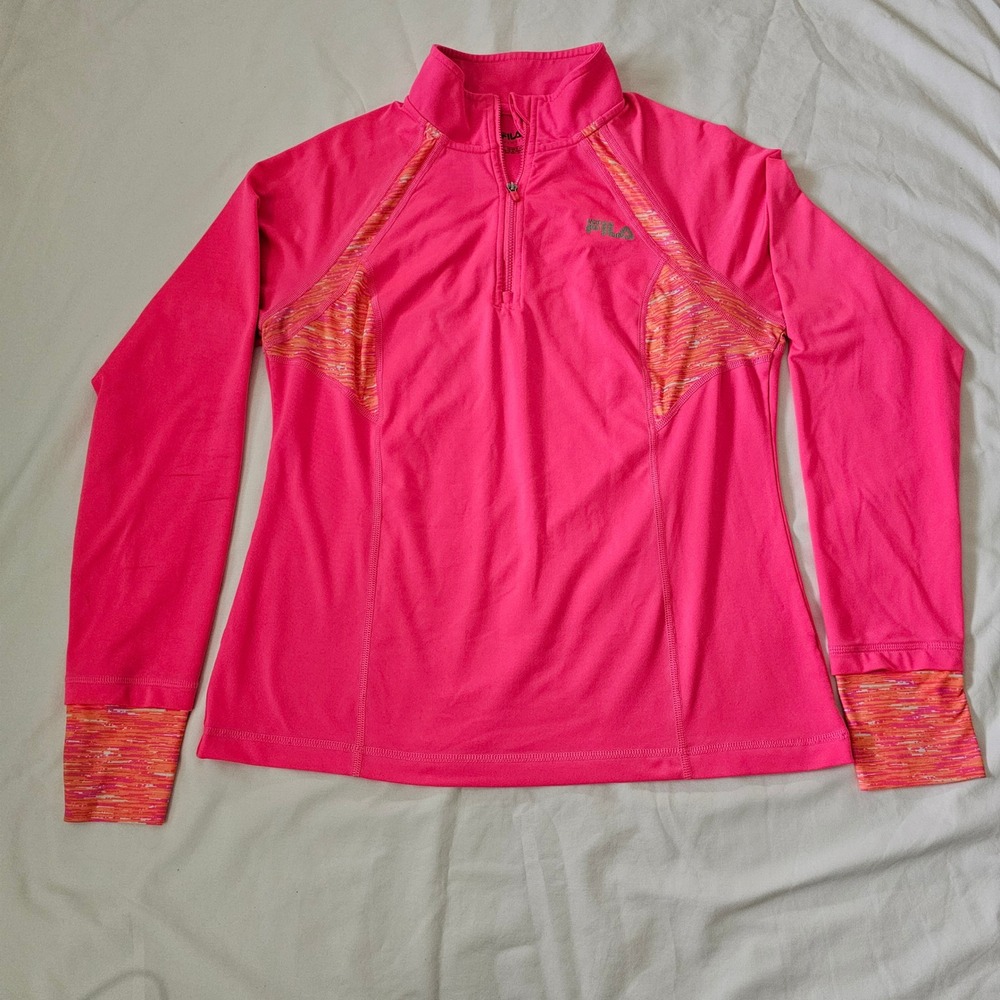 Fila Sport Quarter Zip Running Top Womens L Pink Long Sleeve Athletic Pullover